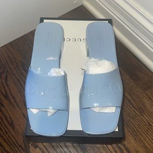 Light Blue Gucci Rubber Slide Sandals